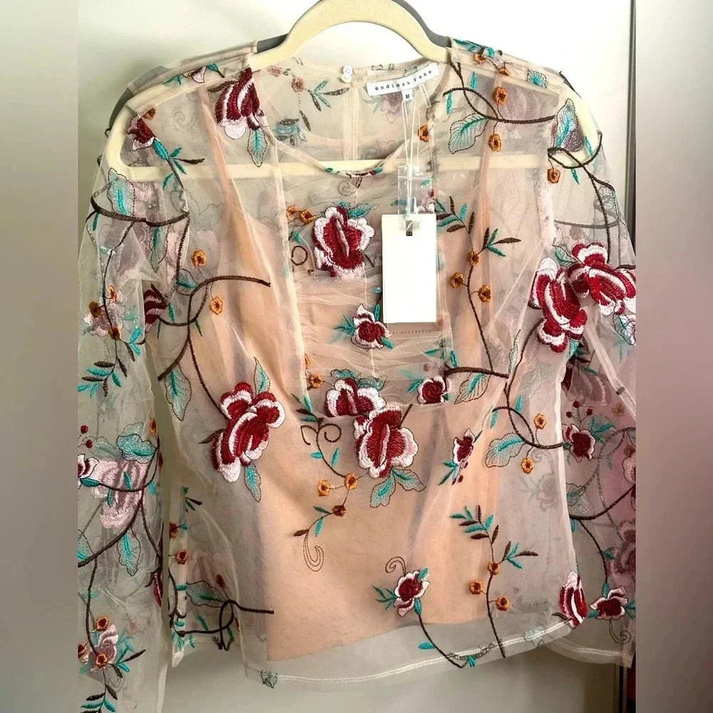 Endless‎ Rose Embroidered Sheer Blouse Size S